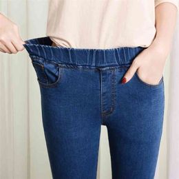 Women's Elastic high waist Skinny Jeans plus size 5XL 6XL fashion Women black blue pocket mom skinny Stretch Denim Pants 210809