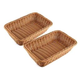 counter baskets UK - Storage Baskets LUDA 2 Pcs Rectangular Basket For Table Or Counter Display Bread,Fruits And Vegetables Wicker Markets,Bakery
