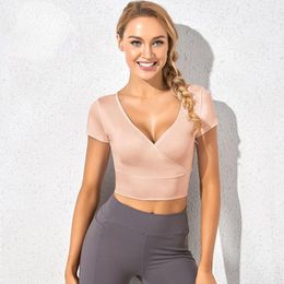 Yoga Outfit Wear Workout Shirts Tight Crop Tops For Women Sweat Absorption Exercise Short Sleeve Quick Dry Fitness Clothes Top