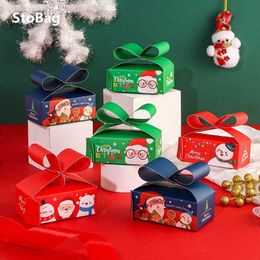 StoBag 20pcs Year Christmas Cookies Packaging Box Gift Decoration Child Favor Party Handmade Baby Shower Bow Style 210602