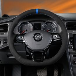 For VOLKSWAGEN golf 7/ rline gti DIY Custom hand sewn leather suede steering wheel cover automotive interior decoration