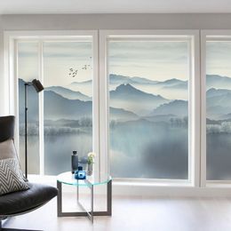 Electrostatic adhesive Nordic illustration bedroom sliding door window opaque waterproof sunscreen glass paste film 210317