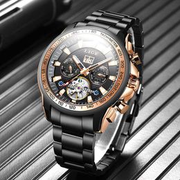 LIGE Sapphire Glass Automatic Watch Men Top Brand Luxury Full Steel Sport Mechanical Watch Fashion 100M Waterproof Men Watches 210527