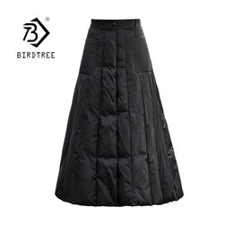 Plus Size 4XL Duck Down Winter Maxi Skirts Womens Black Vintage High Waist Casual Loose Long Skirt For Women B09509R 210311