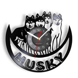 Siberian Husky Vinyl Record Wall Clock Pedigree Dog Lover Home Decor Watch Animal Pet Artwork Longplay Puppy Dog Pet Wall Clock H1230