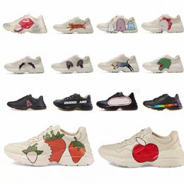 2021 Luxurys Tasarımcılar Ayakkabı Rhyton Sneakers Bej Erkekler Eğitmenler Vintage Lüks Chaussures Bayanlar Ayakkabı Tasarımcı Sneakers ile Kutusu Boyutu H5Yi #