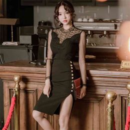 Lace Sexy korean ladies long SLeeve Fall nightclub tight party Dress for women china clothing 210602