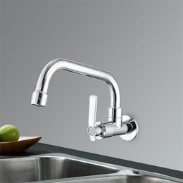 KKTNSG Copper Wall Mount Kitchen 360 Rotating Swivel Basin Sink Faucet Single Handle Cold Tap fold expansion basin sink G1/2 211108