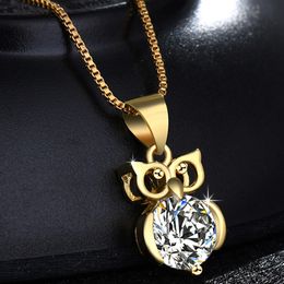 -Bajo precio Nuevo Big Shining Zircon Necklace Colgante Owl 18k Chapado en oro Cadena de cuello Joyería de moda Conjunto de accesorios finos Adornos al por mayor
