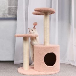 Four Seasons Cat Climbing Frame Can be Used Pet Cats Litter Toy Sisal Plush Platform Multicolor WH0152