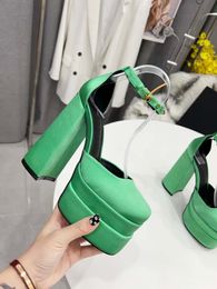 European and American fashion 2022 dress shoes hardware BUCKLE back ultra high heel silk Rhinestone 15cm women's party shoes large 35-42 original box