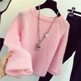 0.4 Winter New Shining Fluffy Soft Mohair Warm Sweater For Women Sweaters Pullovers Pull Femme Tricot Jersey Tops Jumper X0721