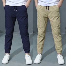 Boys Casual Pants For Summer Solid Cotton And Linen Mosquito Fashion Trousers 110-160 High Quality 211103