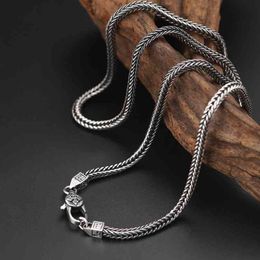 Thai 4mm Square Fox Tail Necklace Men Women S925 Sterling Silver Retro Classical Weave Long Chain Necklaces Jewellery