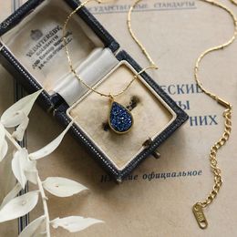 Pendant Necklaces Retro Fashion Blue Crystal Jewelry Necklace Woman Classic Stainless Steel Gold Chain Clavicle Gift For Girls
