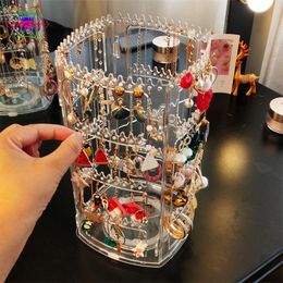 Earring Holder Jewelry Organizer Storage Box Necklace Display Stand Jewelry Hanger Rotating Earring Holder Plastic Box Assemble 210315