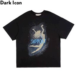 Printed Men Women T-shirt Short Sleeve Crew Neck Hipster Tshirts Man Clothing Black Grey 210603