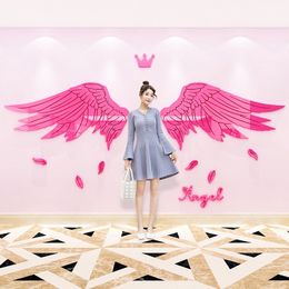 Angel Wings Acrylic 3D Mirror Wall Sticker Living Room Bedroom Wall Shop Window Festival Decoration Stickers Home Decor 210308