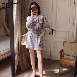 [DEAT] Summer Fashion Tidewide Leg Pants High Waist Long Sleeve Printing Temperament Elegant Women Jumpsuit 13Q181 210527