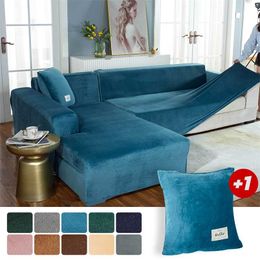 Velvet Plush Sofa Cover Elastic for Living Room L Shaped Corner Sectional Couch Covers Chaise Longue Slipcover Stretch Cover 211102