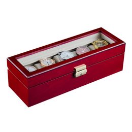 pillow bracelet displays Canada - Watch Boxes & Cases Luxury Birch Wooden Box Organizer Red Bracelet Mechanical Case Wood Pillows Display With Lock