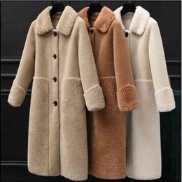 Korean Autumn And Winter Women's Lamb Wool Sweater Coat Medium And Long Fashion Sheep Shearing Coat 211207