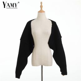 Sexy cropped cardigan knitted short cardigan sweaters for women fashion cute tops korean style long sleeve top batwing sleeve 211103