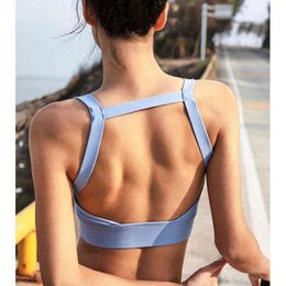 Sexy Backless Women Fitness Yoga Bra Square Collar Running Lady Sportswear Sports Top Wide shoulder strap Gym Training Underwear 211217