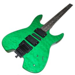 6 Strings Green Headless Electric Guitar with 24 Frets,Rosewood Fretboard,Customizable