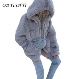 Rex Rabbit Fur Coats Lady Oversize Thick Winter Hooded Warm Jacket Faux Furs Plush White Coat Fashion Women Parka DH29 211220