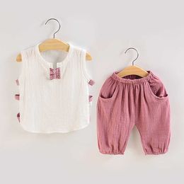 Cute Chinese Style born Baby Boy girl Set Clothes Summer Cotton Linen Sleeveless Tops Vest and Shorts Infant Boy 2 Piece Sets 210713