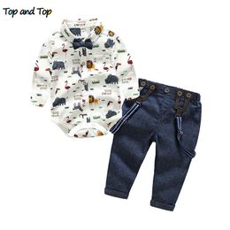 Top and Top Toddler Suit Baby Boy Clothes Newborn Boy Clothes Set Infant Clothing Gentleman Suit Shirt+Suspender Trousers 210226