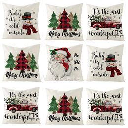Christmas Pillow Covers Xmas Decorations Red Black Plaids Throw Cushion Pillow Case For Xmas Tree Truck Santa Claus SnowmanT2I52488