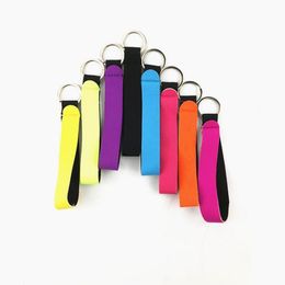 Solid Color Neoprene Wristlet Keychains Party Favor Lanyard Strap Band Split Ring Key Chain Holder Key Hand Wrist Lanyard Keychain For Girls/Women