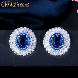 Big Round Shape Cubic Zirconia And Blue Crystal Women Fashion Jewellery Stud Earrings CZ281 210714