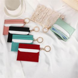 Card Holders Mini Women's Wallet Short Small Coin Bag Fashion Leather Stitching Ladies Driver's License Holder Purse Keychain Cowhide