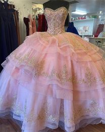 Pink Strapless Sleeveless Ball Gown Quinceanera Dresses Tiered Lace Up Back Sweet 16 Dress Celebrity Party Gowns Graduation