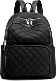 Women's Modern Quilted (Black) Nylon Backpack Purses for Autumn Winter