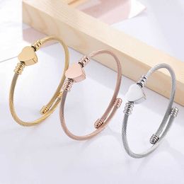 High Quality Stainless Steel Adjustable Size Women Bangle Heart Charm Bracelet Armbanden Voor Vrouwen Pulsera Para Mujer Q0719