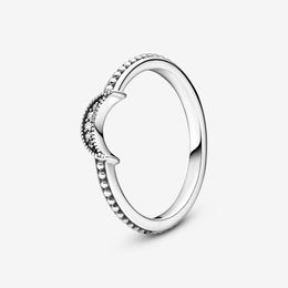 100% 925 Sterling Silver Crescent Moon Beaded Ring For Women Wedding Rings Fashion Jewellery Accessories