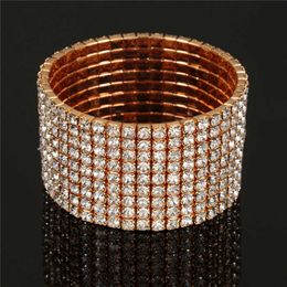 Cute Female Crystal Rhinestone Bangle Big Gold Color Wedding Bracelets Bangles for Women Fashion Valentine's Day Gifts Q0719