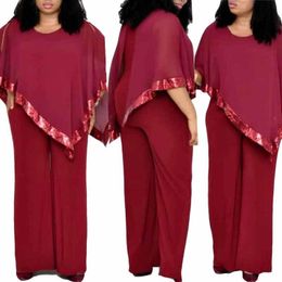 Ethnic Clothing 2 Piece Set African Dresses For Women Dashiki Sequined Cloak Jumpsuit Clothes Pants Suit Lady