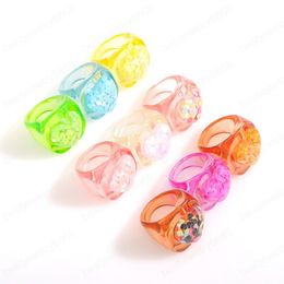 Sweet Candy Color Heart-Shaped Ring For Women New Colorful Transparent Acrylic Resin Geometric Square Rings Accessories