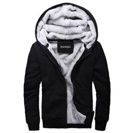 Black Hoodies Men Winter Jacket Fashion Thick Men's Hooded Sweatshirt Male Warm Fur Liner Sportswear Tracksuits Mens Coat 201112