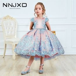 Girls Princess Kids Dresses for Girls Tutu Lace Flower Embroidered Ball Gown Baby Girls Clothes Children Wedding Party Dress 210303