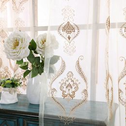 Curtain & Drapes European Embroidered Sheer Curtains For Living Room Bedroom Beige Flower Tulle Windows Voile Custom Home Decor