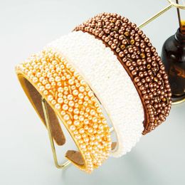 Fashion Women Headband Imitation Pearls Hairband Wide Side Headwear Vintage Casual Hair Accessories