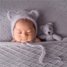 grey toys Canada - Caps & Hats Grey Angora Bear Hat Fuzzy Stuffed Teddy Toy Knitted Born Po Props Baby Wool Bonnet Animal Toys Boy1
