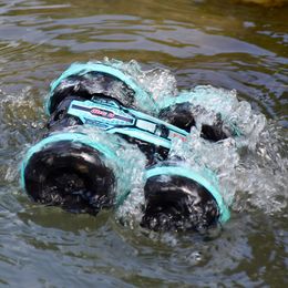 Amfibi uzaktan kumanda 2.4G dört tekerlekten çekiş tırmanma çift taraflı dublör damperli oyuncak araba
