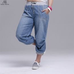 summer women jeans harem pants plus size loose trousers for women denim pants Capris 6XL 210715